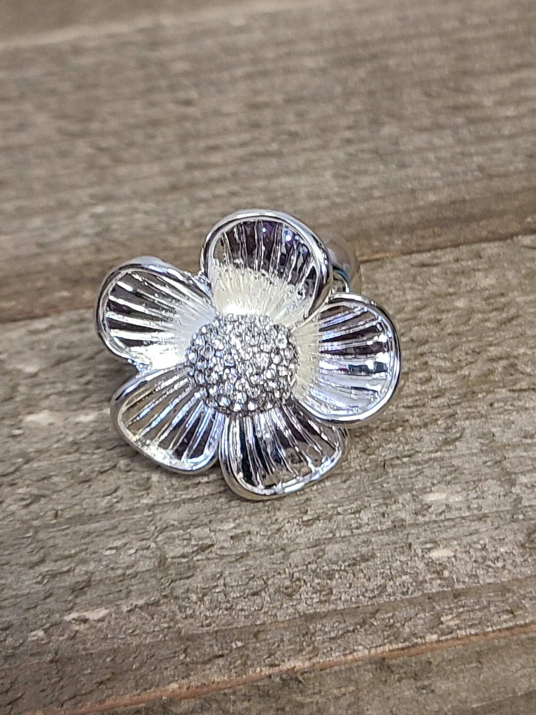 Silver Flower with Pave Center