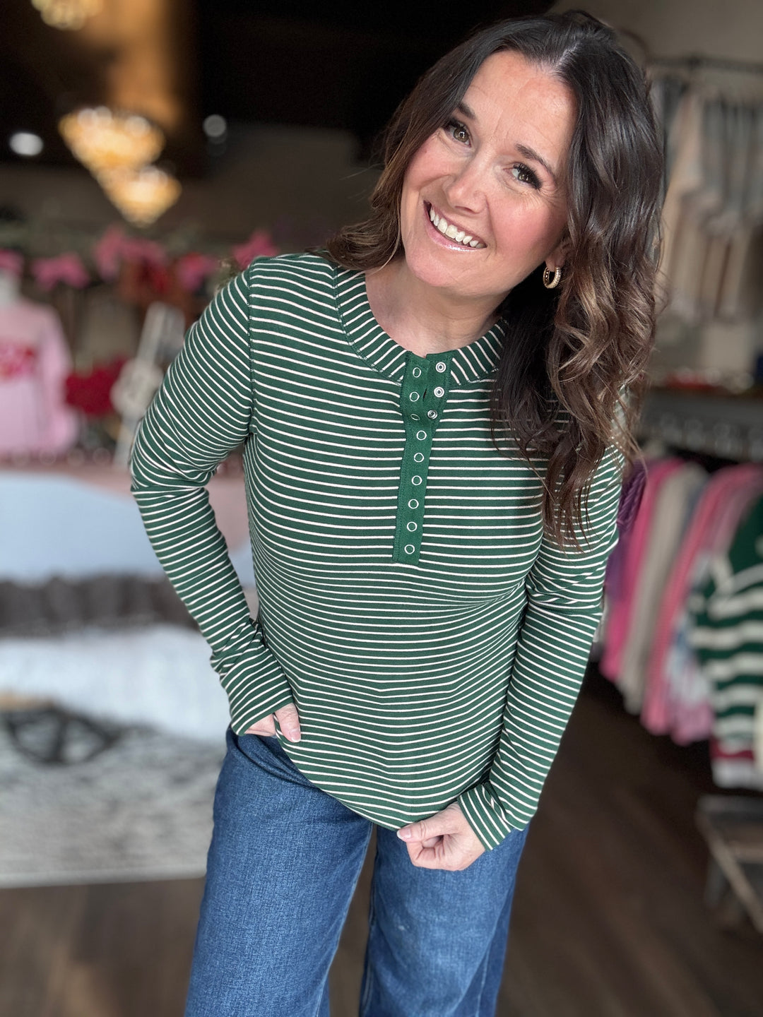 Striped Henley Knit Top