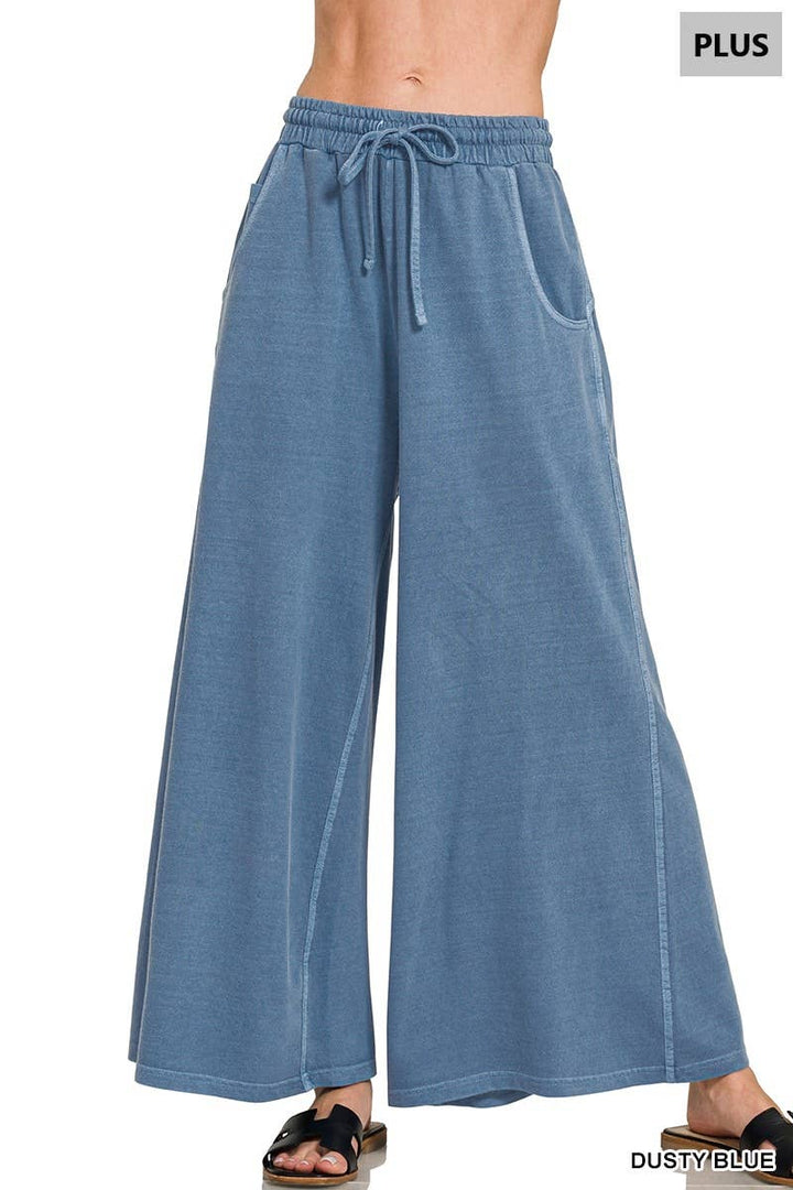 Plus French Terry Pigment Dye & Enzyme Washed Pants: BLUE GREY-197977 / 1X