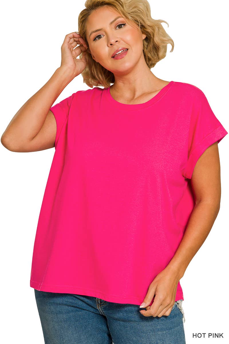 Cotton Folded Sleeve T Shirt