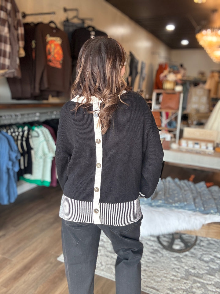 Black Contrast Stripe Hem Sweater