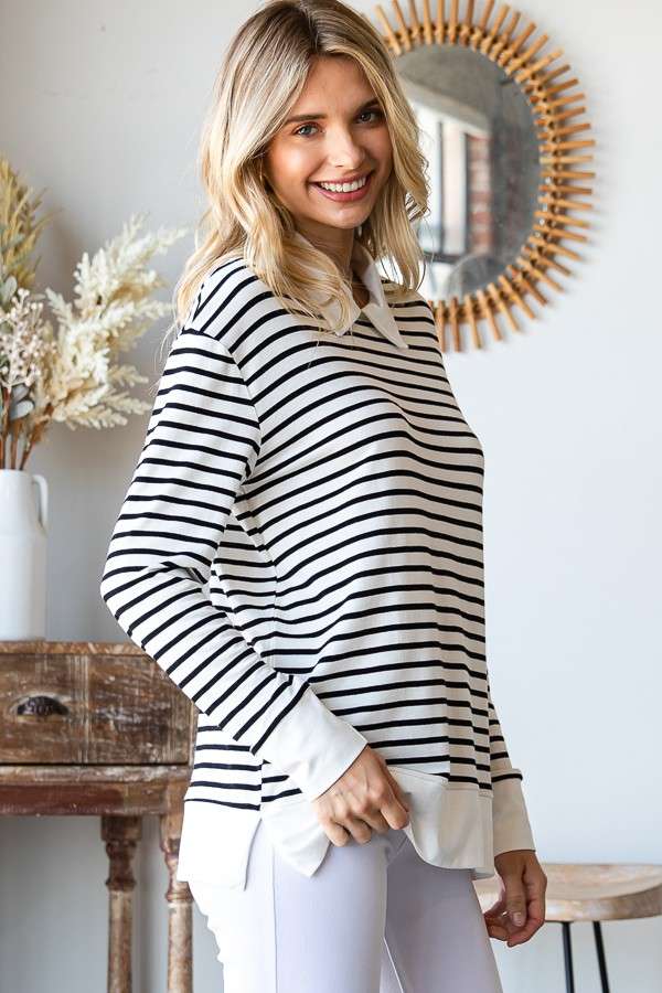 Stripe Top With Collar