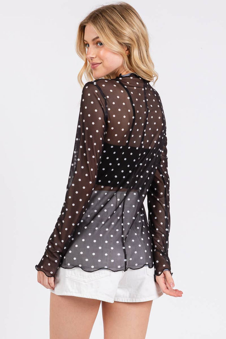 Polka Dot mesh Long Sleeve Top