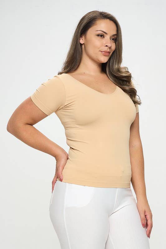 Seamless Reversible V-Neck Short Sleeve Top