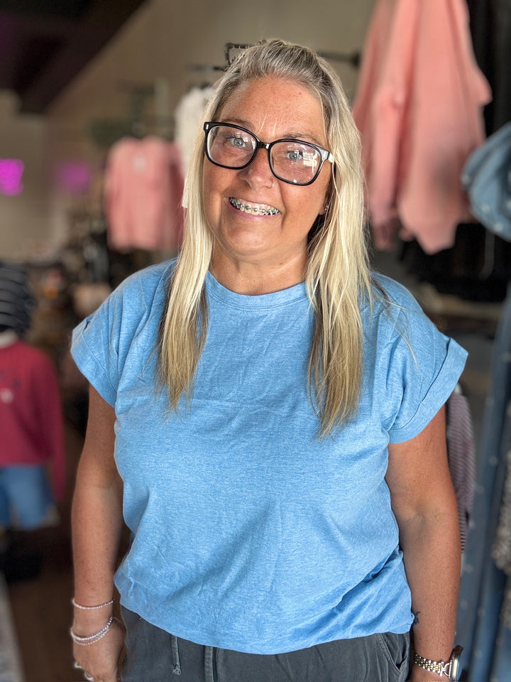 Cotton Folded Sleeve T Shirt