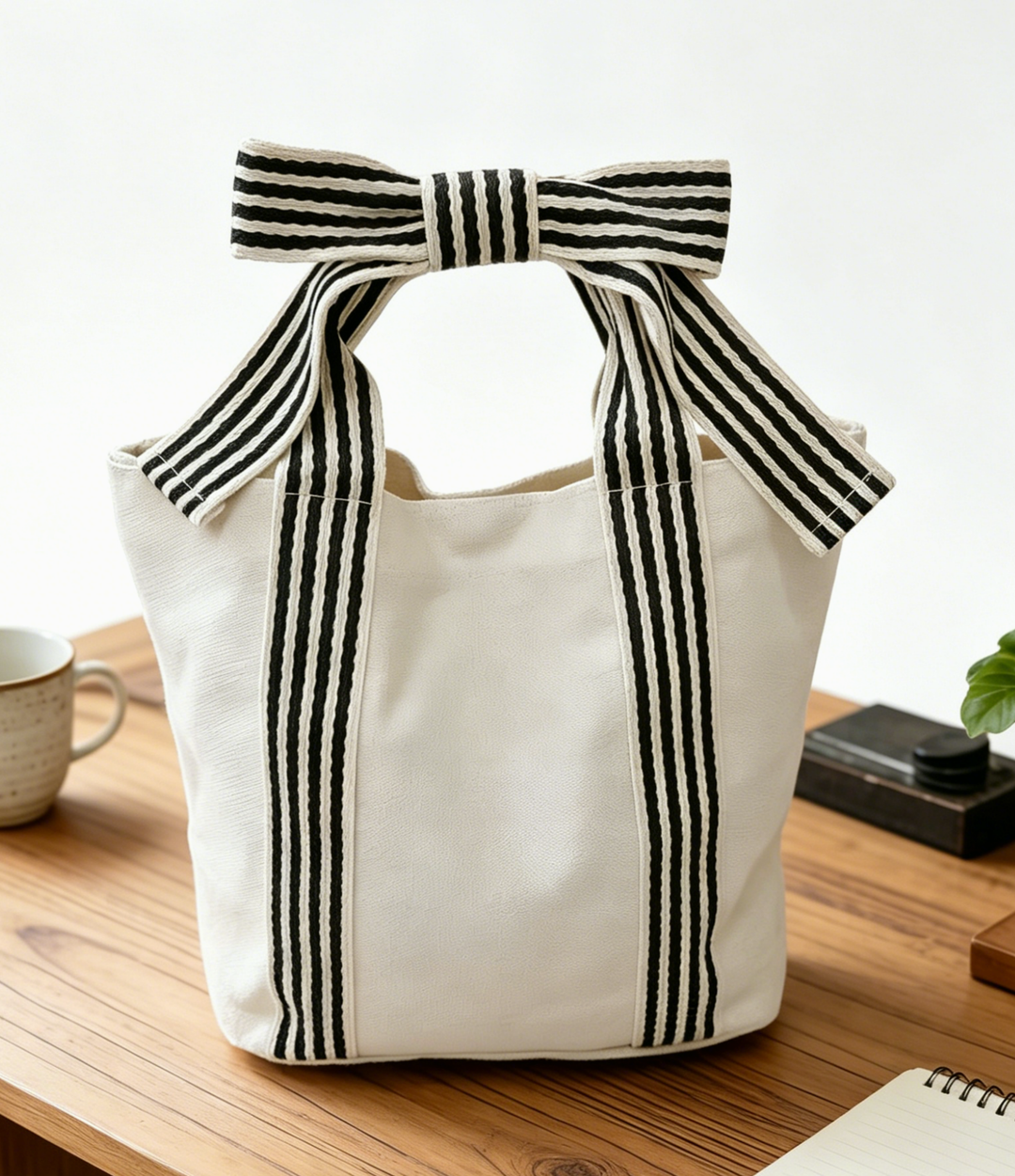 Striped Tote Bag Beach Bow Handle
