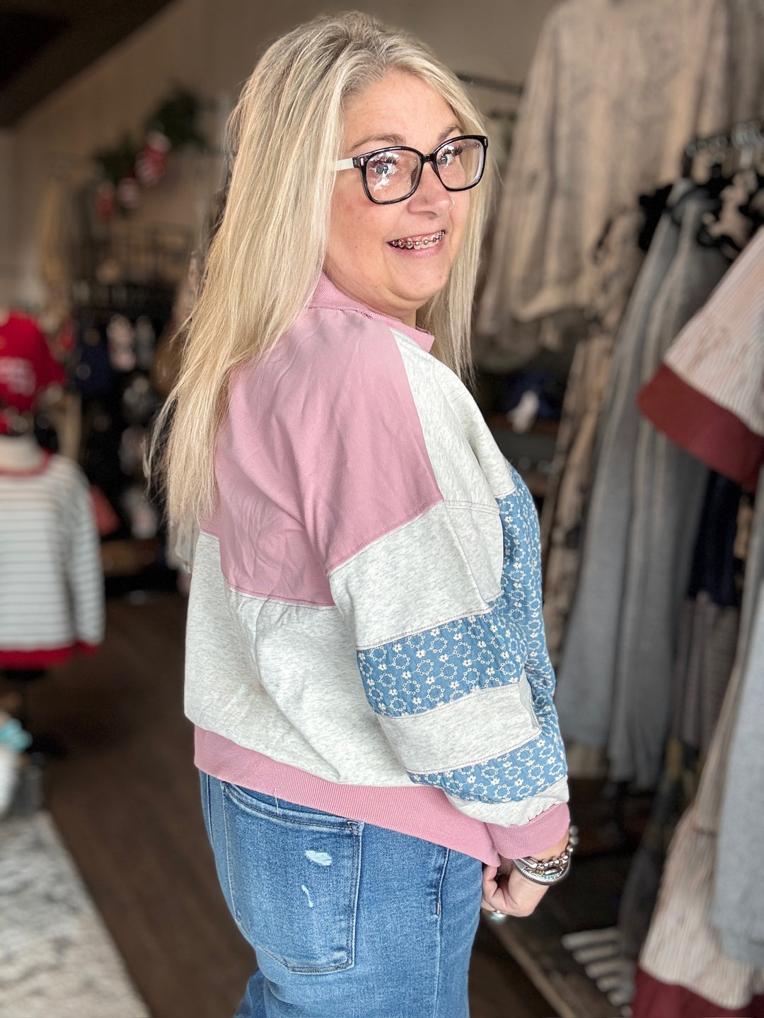 Retro Patchwork Oversized Sweatshirt