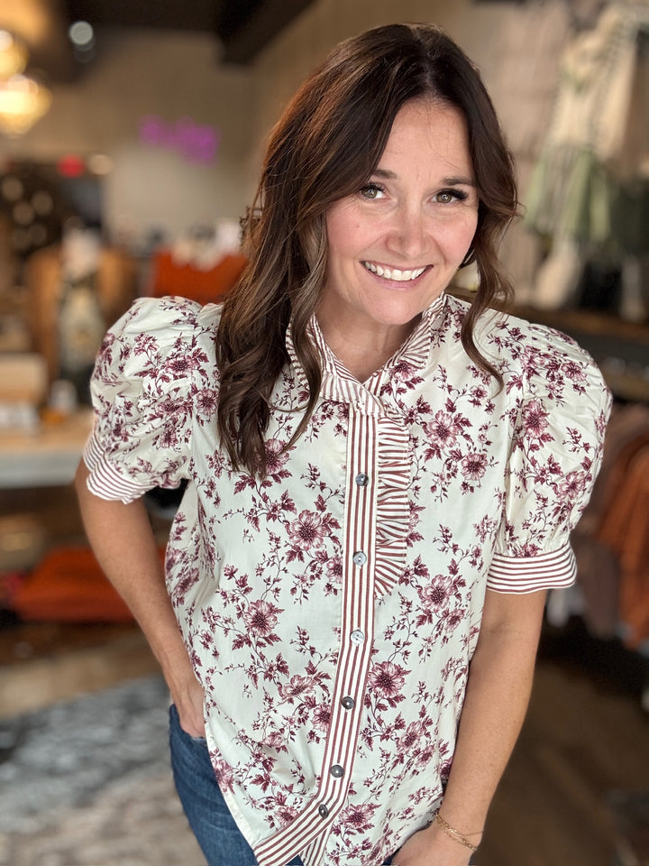 Fall Floral Button Up Top
