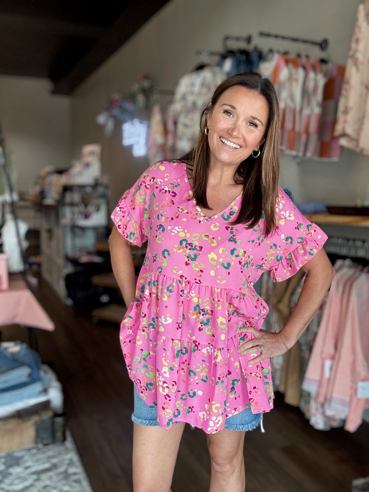 Pink Leopard Print Top