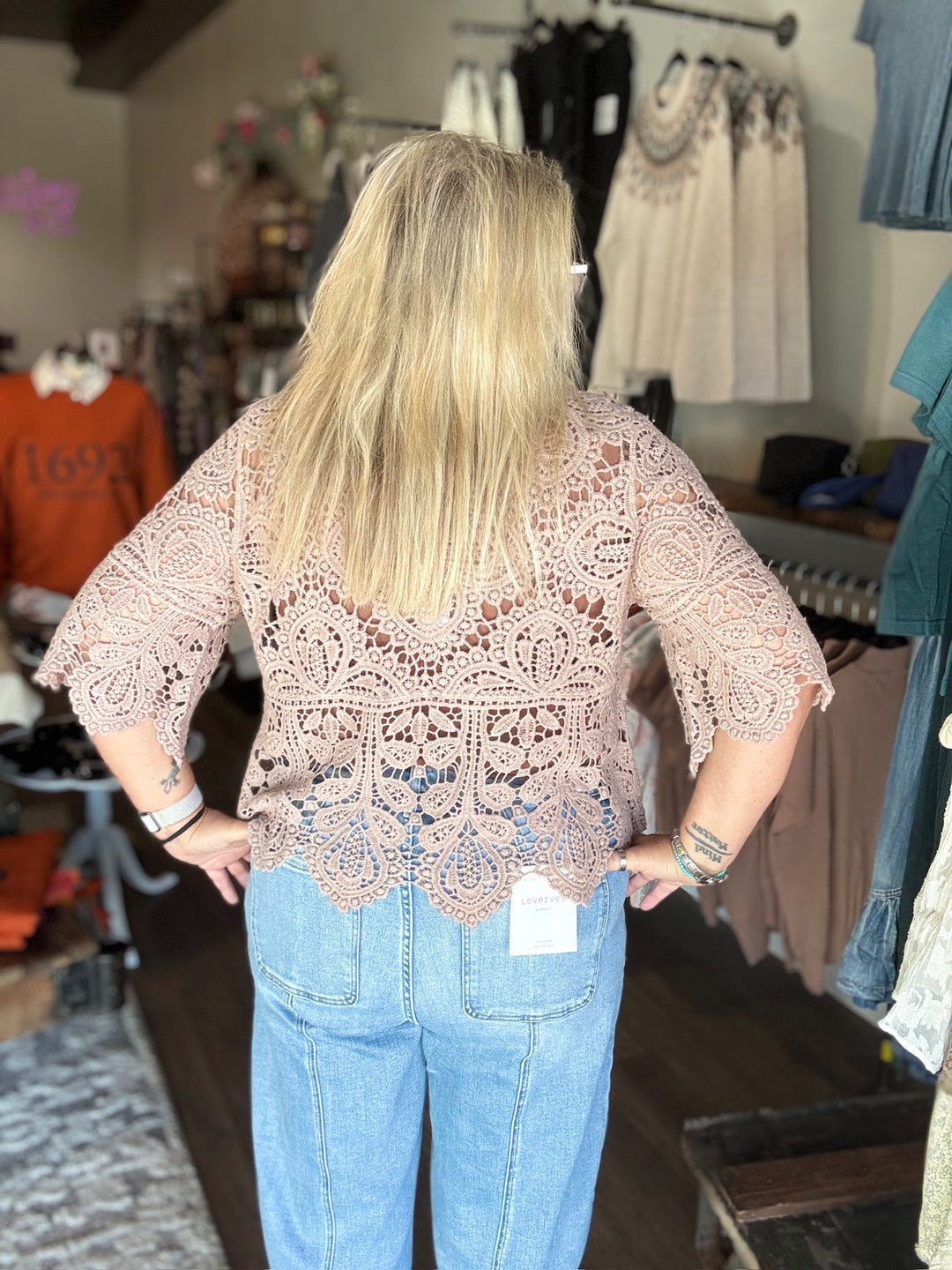 Taupe Crochet Lace Top