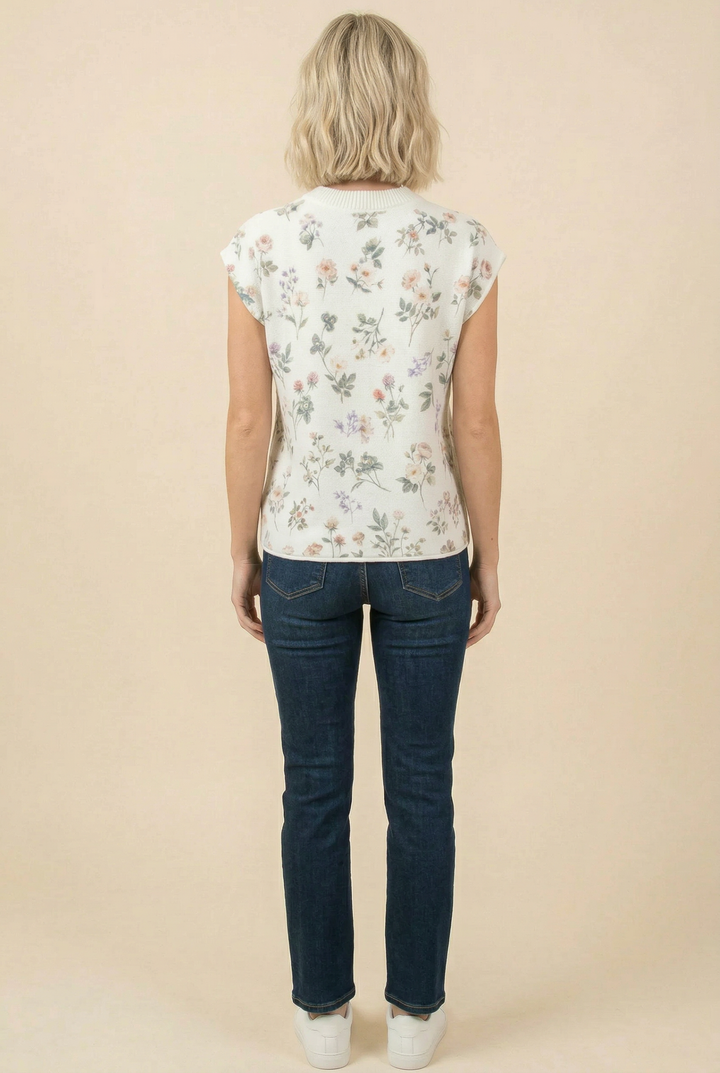 TA2497 Floral Textured Sleeveless Knit Top