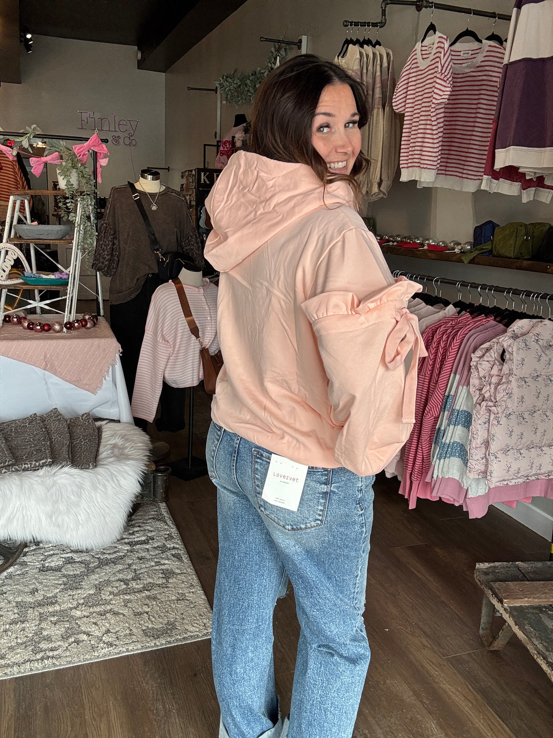 Blushing Bow Zip Up Sweatshirt