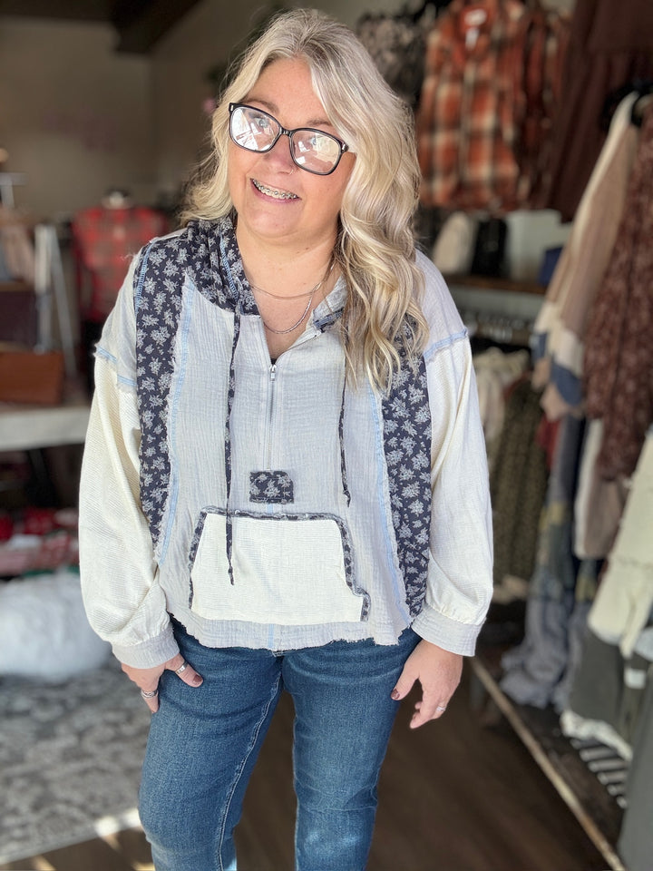 POL Floral Quarter Zip Top