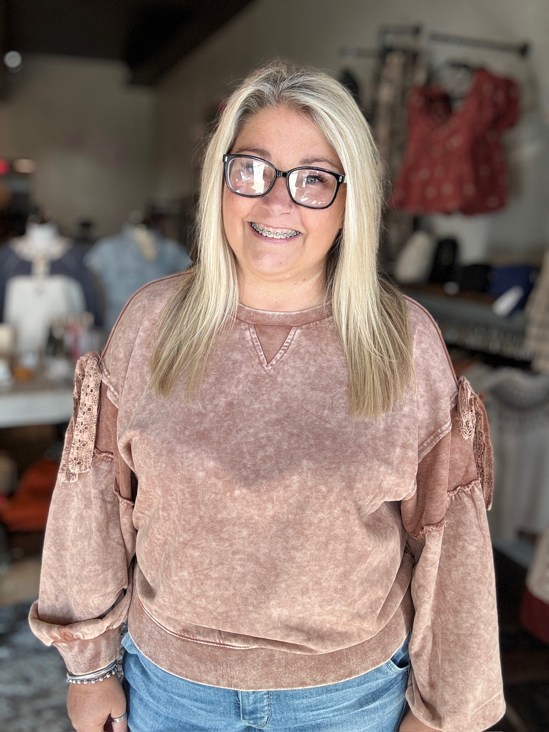 Mocha Brown Bow Sleeve Sweatshirt