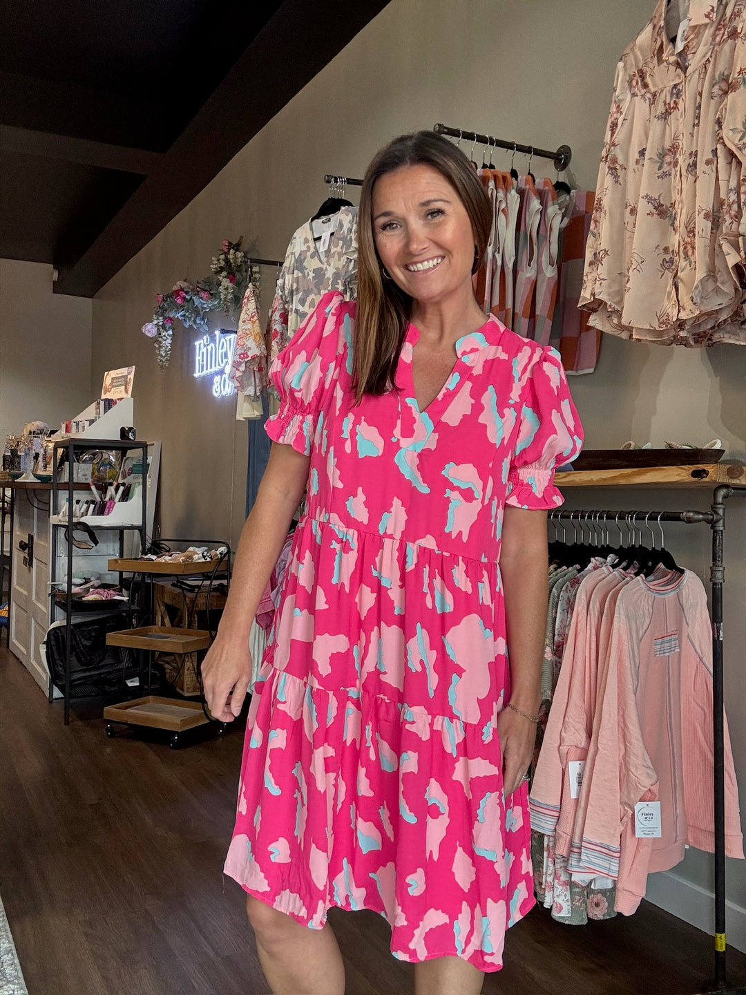 Pink Leopard Tiered Dress