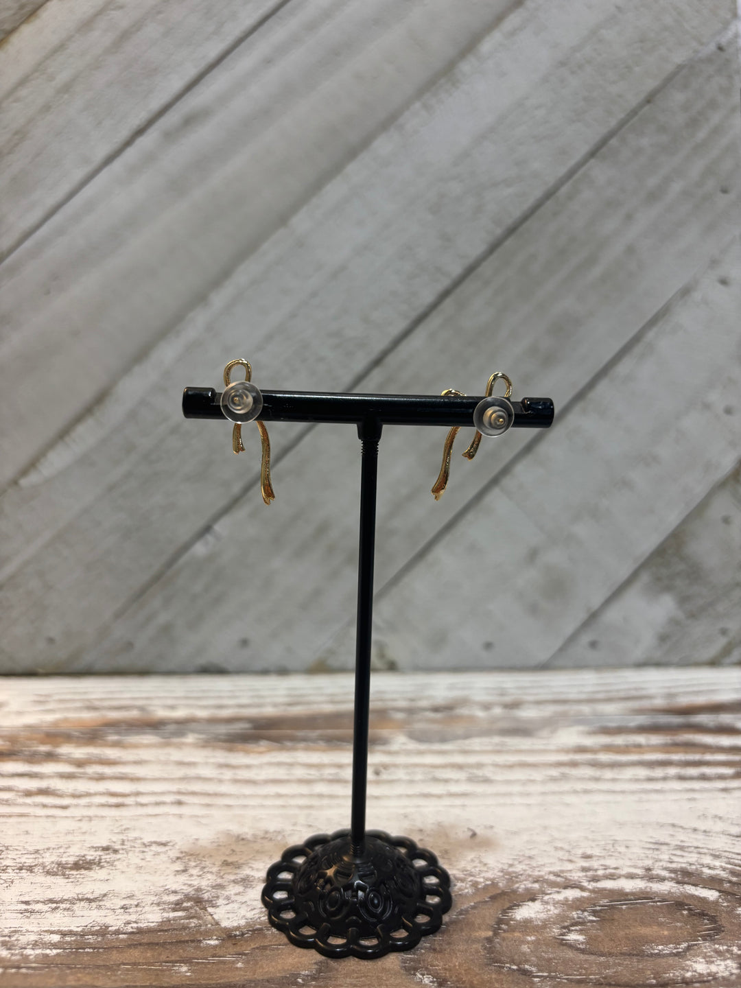 Gold Dangling Bow Stud Earrings