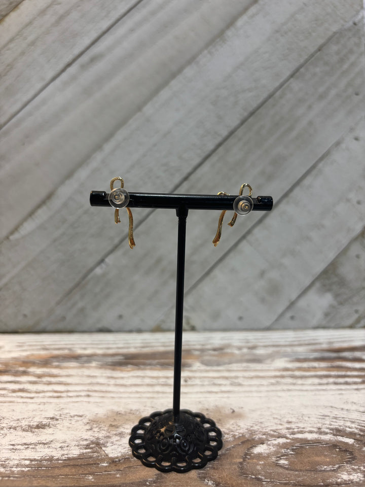 Gold Dangling Bow Stud Earrings