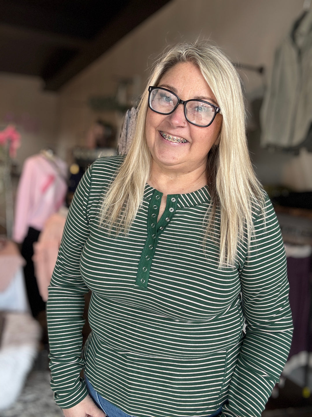 Striped Henley Knit Top