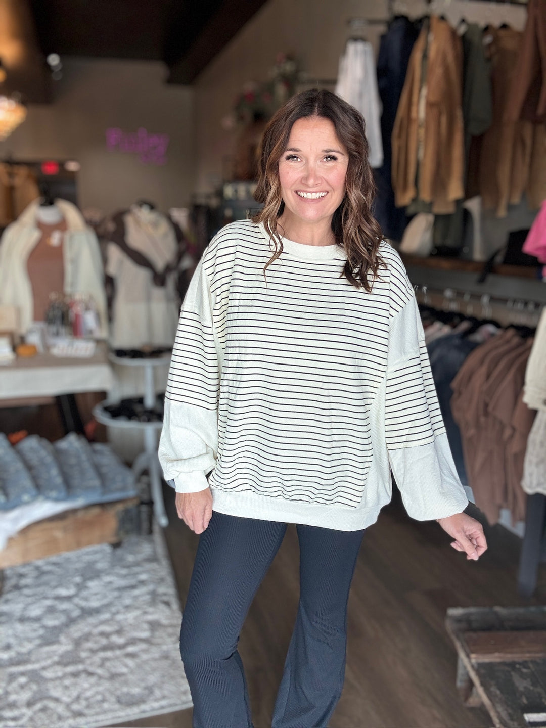 Striped Raw Edge Sweatshirt