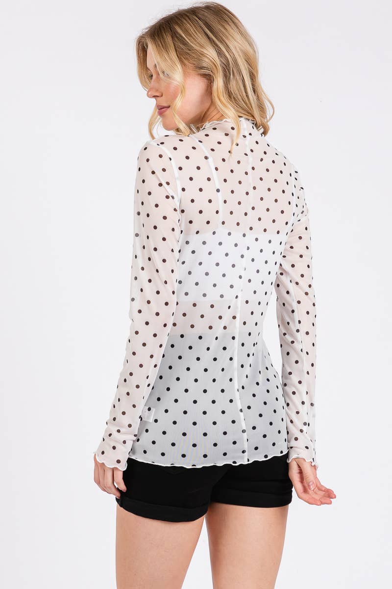 Polka Dot mesh Long Sleeve Top