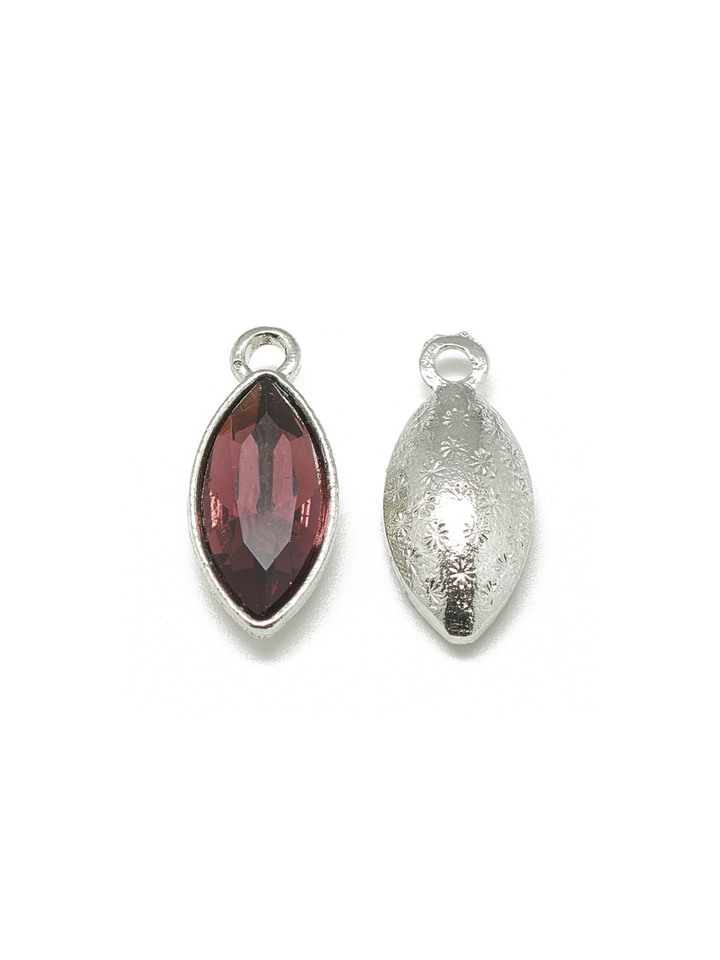 Silver Marquise Colored Glass Charms