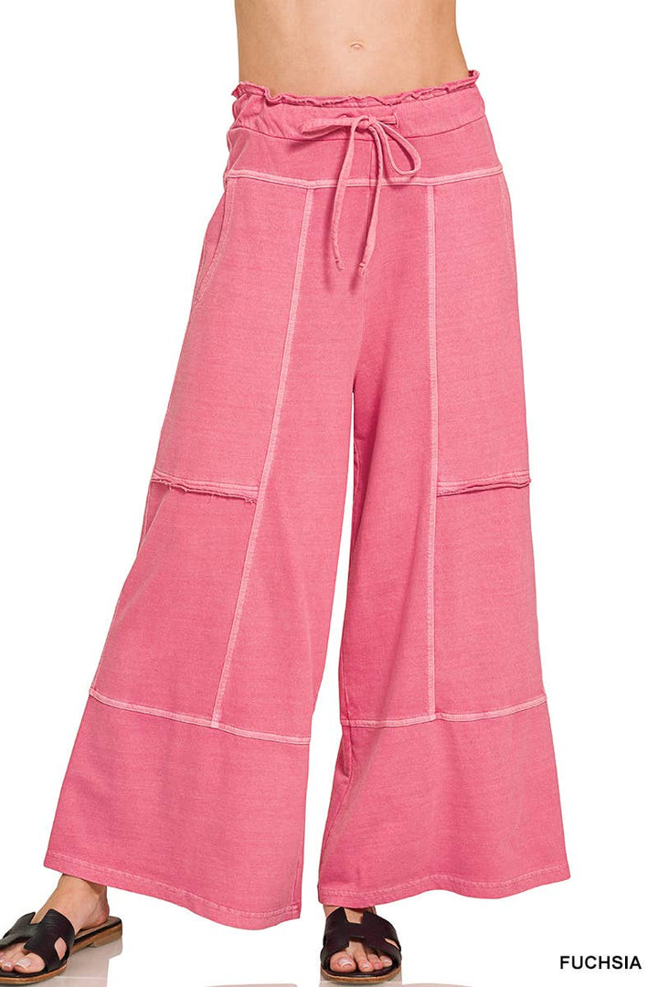 `French Terry Washed Wide Leg Pants w/ Pockets