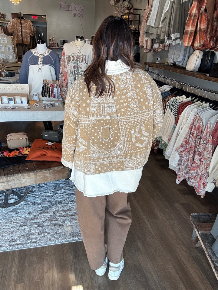 POL Tan Bandana Quilted Jacket