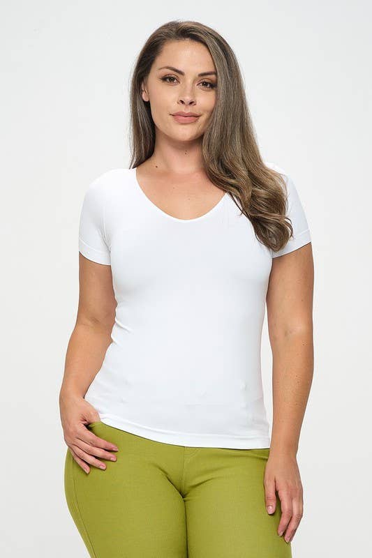 Seamless Reversible V-Neck Short Sleeve Top