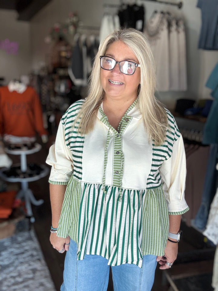 Green Stripe Patchwork Hoodie
