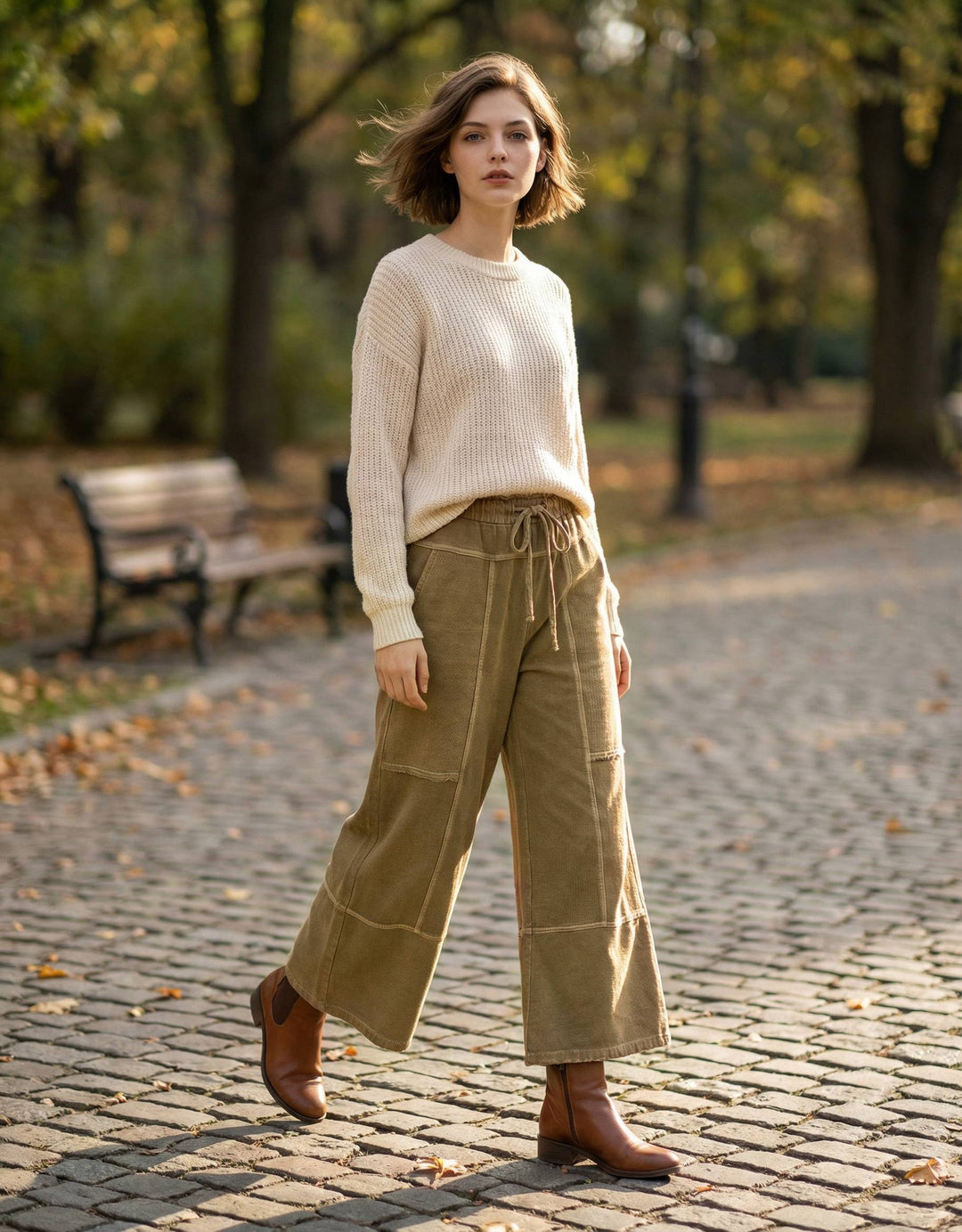 `French Terry Washed Wide Leg Pants w/ Pockets