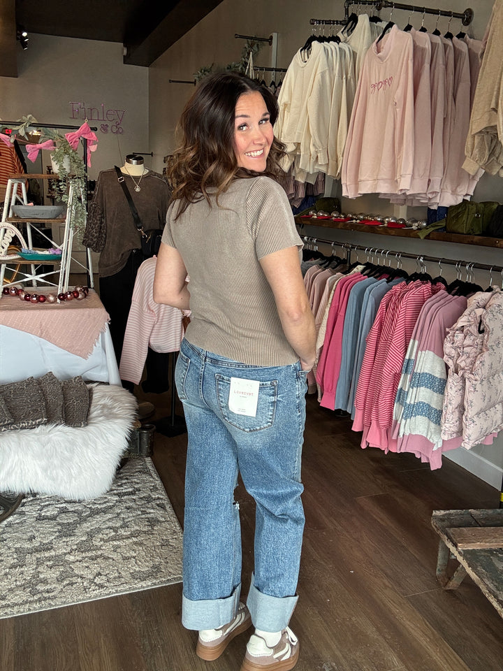 Lovervet High Rise Cuffed Baggy Wide Jeans