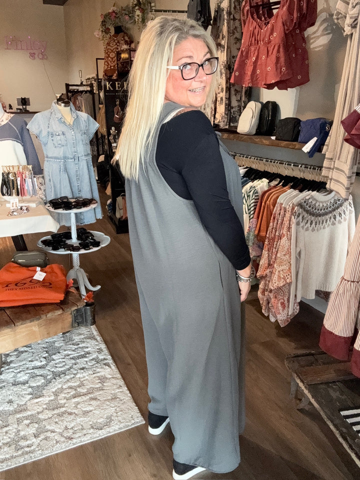 Grey Bow Sleeveless Jumpsuit