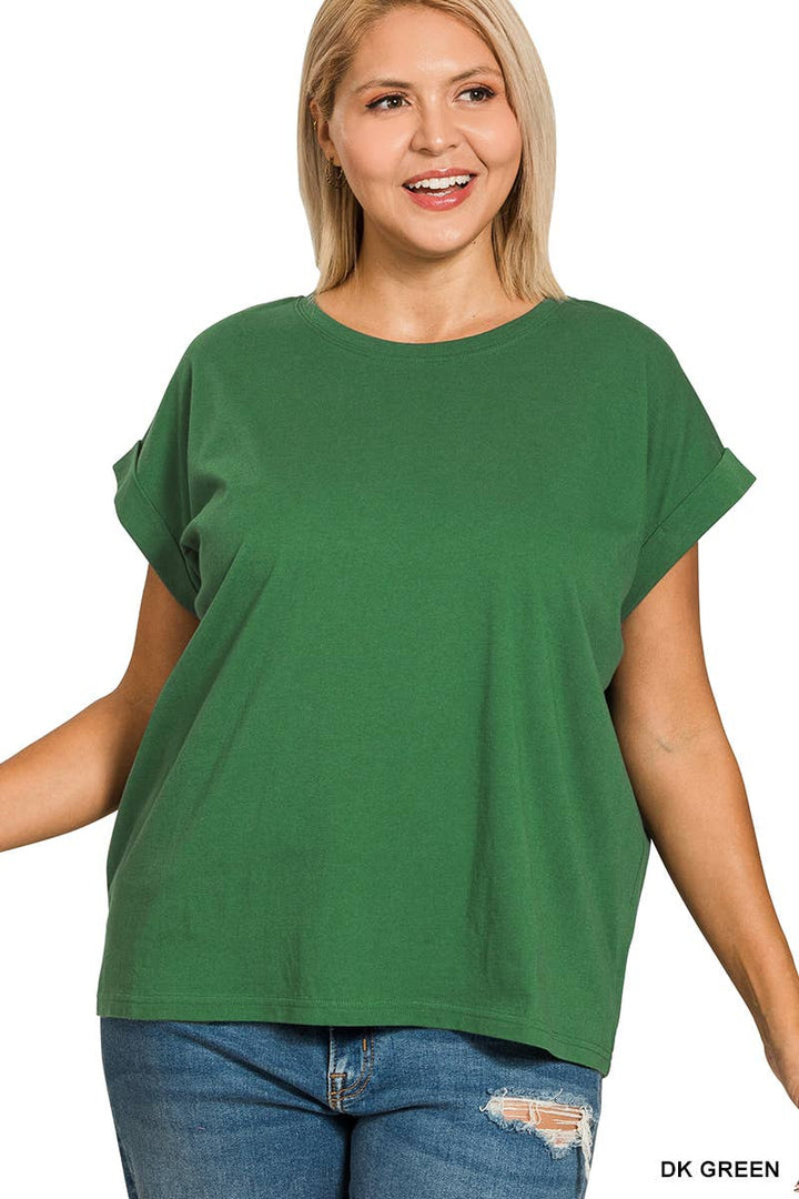 Cotton Folded Sleeve T Shirt