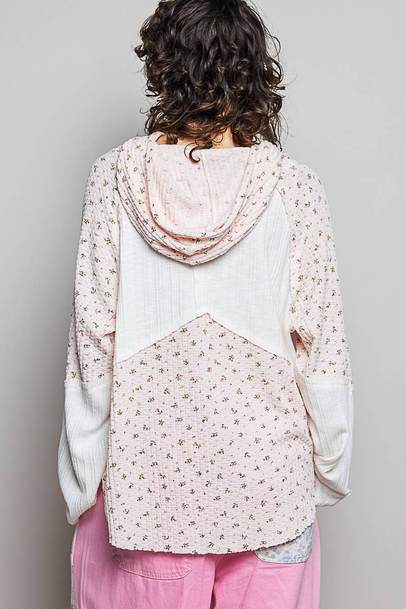Mixed-Fabric Feminine Look Floral Lace Trim Long Sleeve