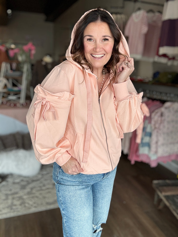 Blushing Bow Zip Up Sweatshirt