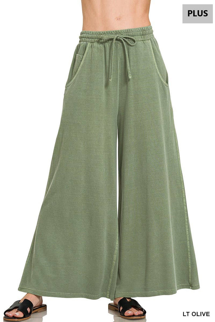 Plus French Terry Pigment Dye & Enzyme Washed Pants: BLUE GREY-197977 / 1X