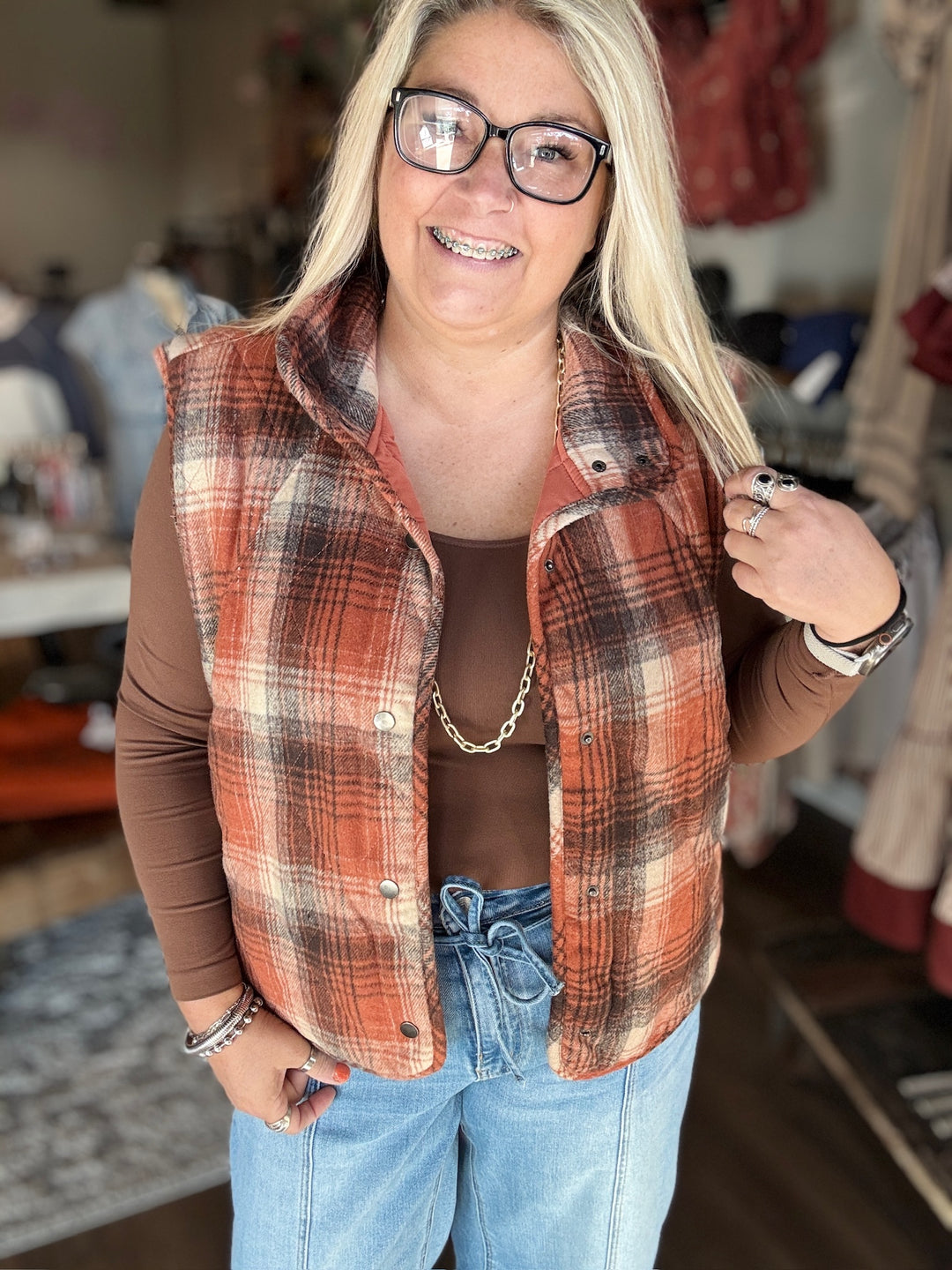 Fall Plaid Quilted Puffer Vest