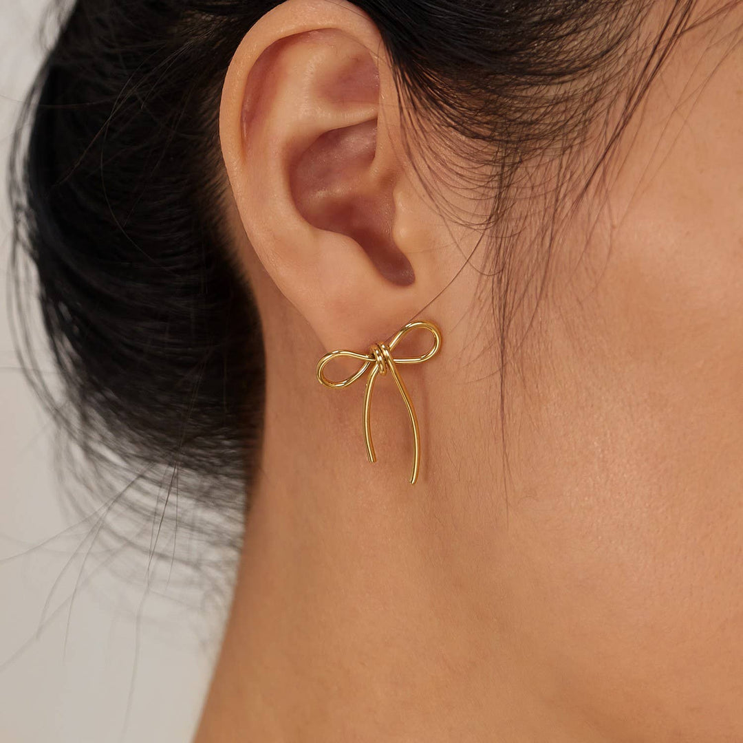 18K STAINLESS STEEL TARNISH FREE BOW EARRINGS
