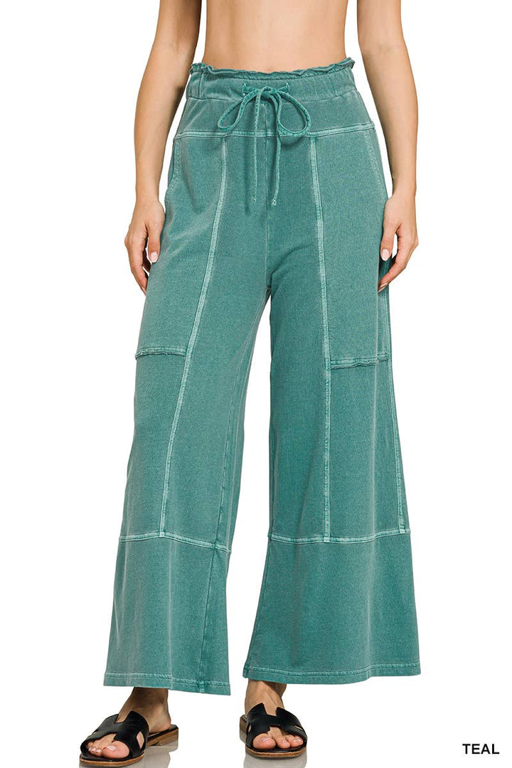 `French Terry Washed Wide Leg Pants w/ Pockets