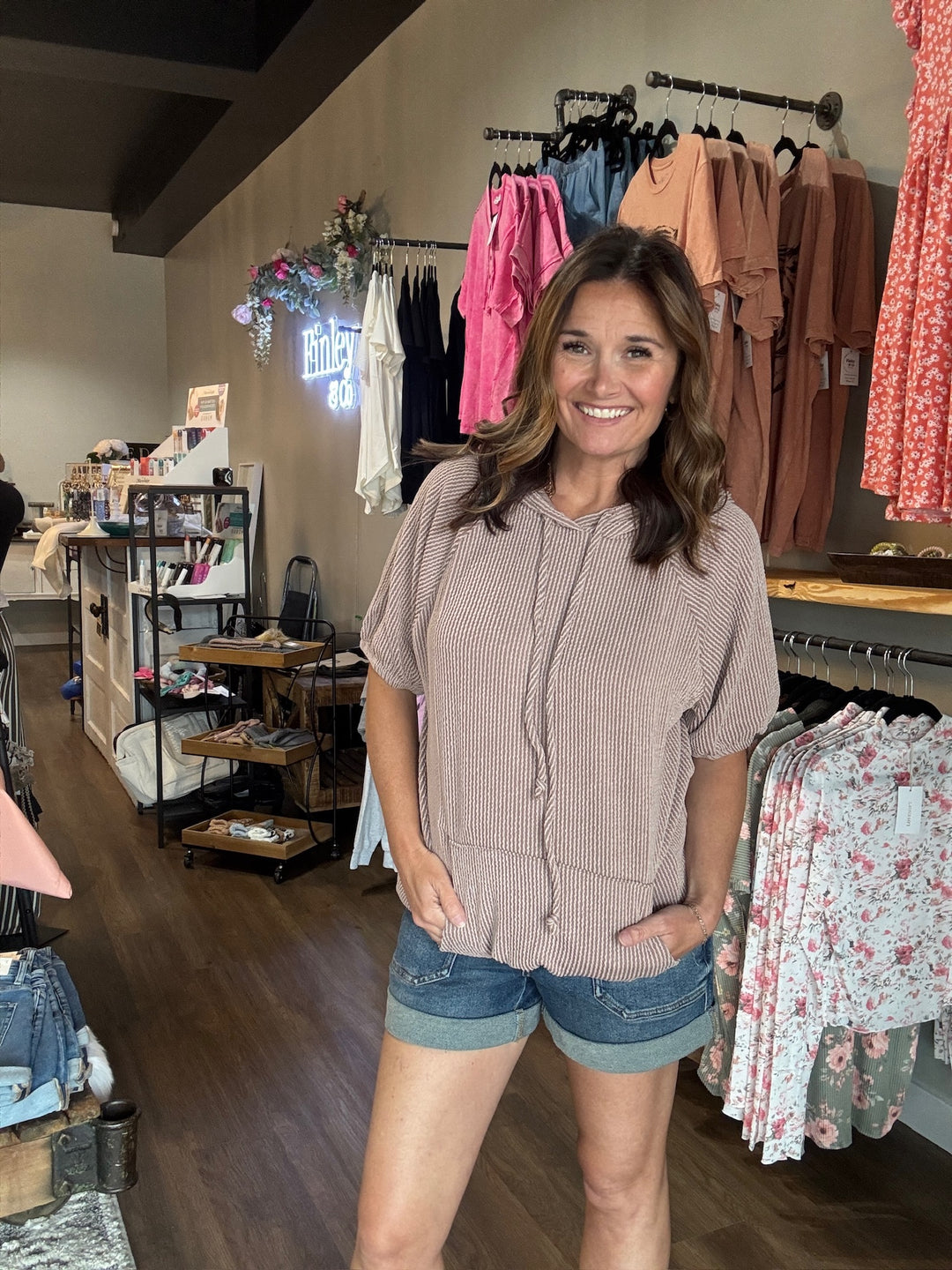 Cocoa Ribbed Hooded Top