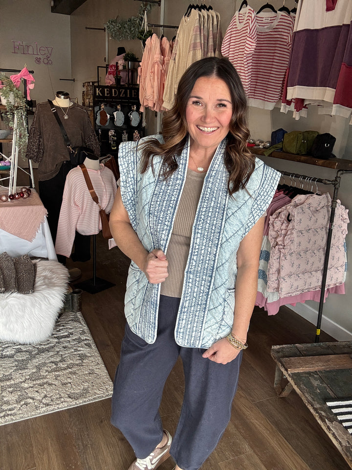 Washed Denim Quilted Vest