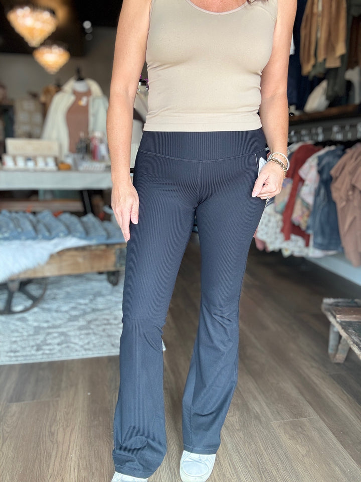 Black Ribbed Flare Leggings