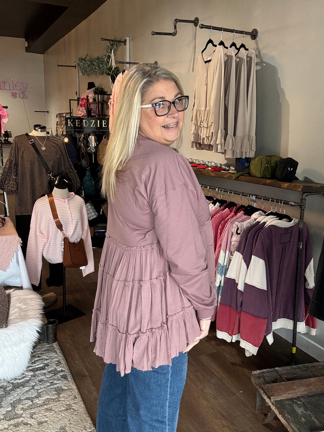 Flirty Mauve Tiered Ruffle Hem Sweatshirt