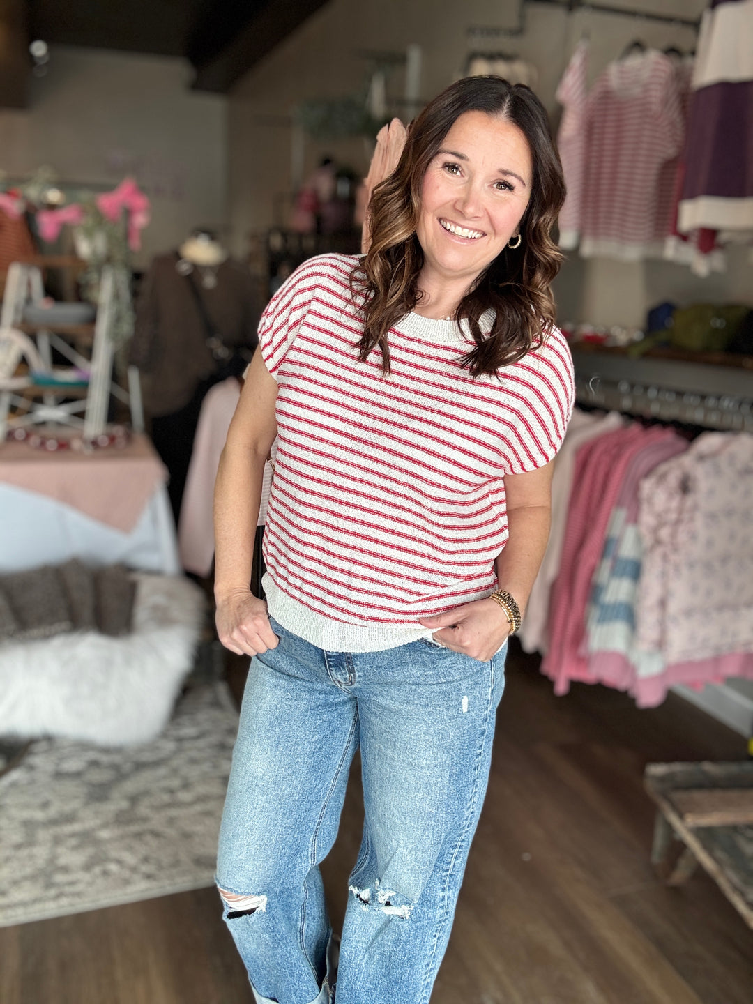 Sweetheart Striped Sweater Top