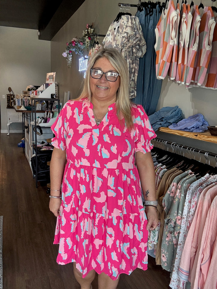 Pink Leopard Tiered Dress