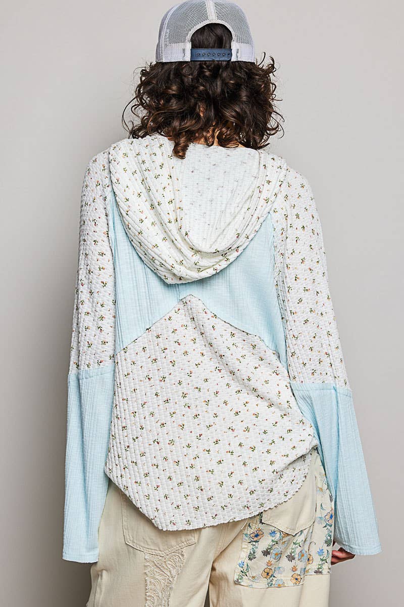 Mixed-Fabric Feminine Look Floral Lace Trim Long Sleeve