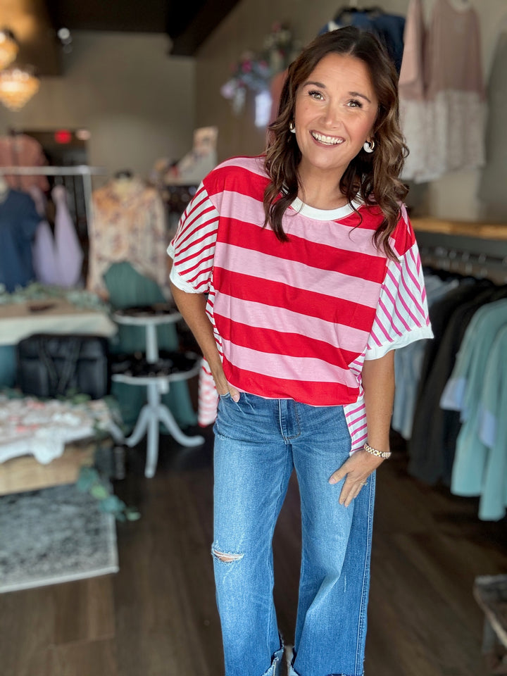 Pink Stripe Patchwork Tee