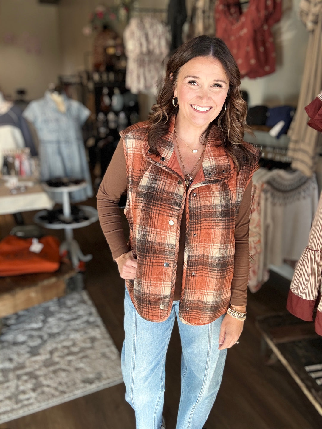 Fall Plaid Quilted Puffer Vest