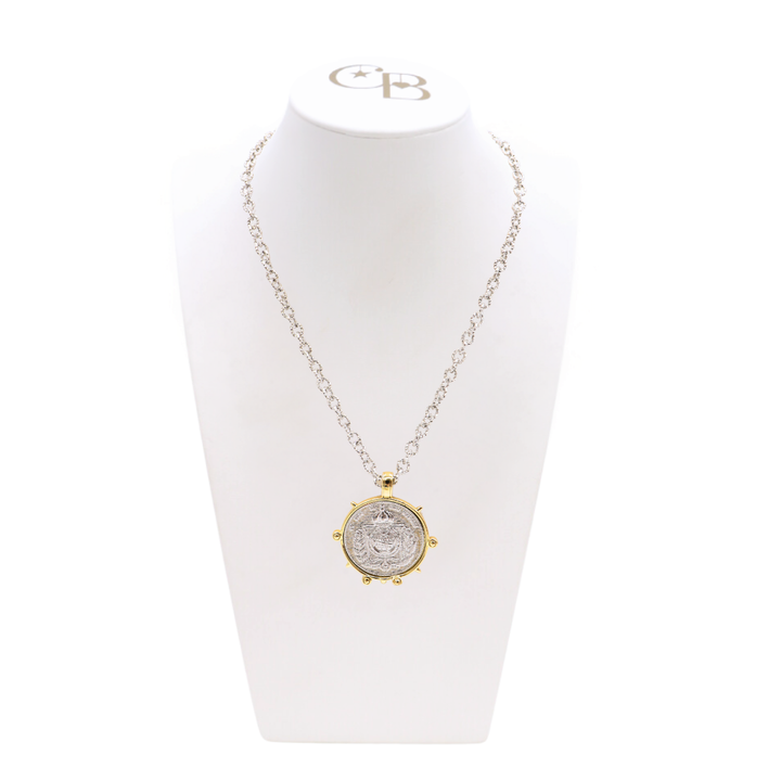 Silver Ruth Necklace with Gold Victoria Crest Charm
