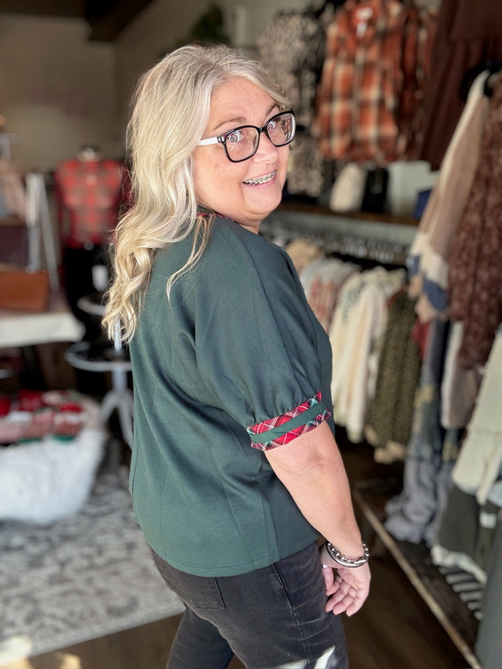 Green & Red Plaid Blouse